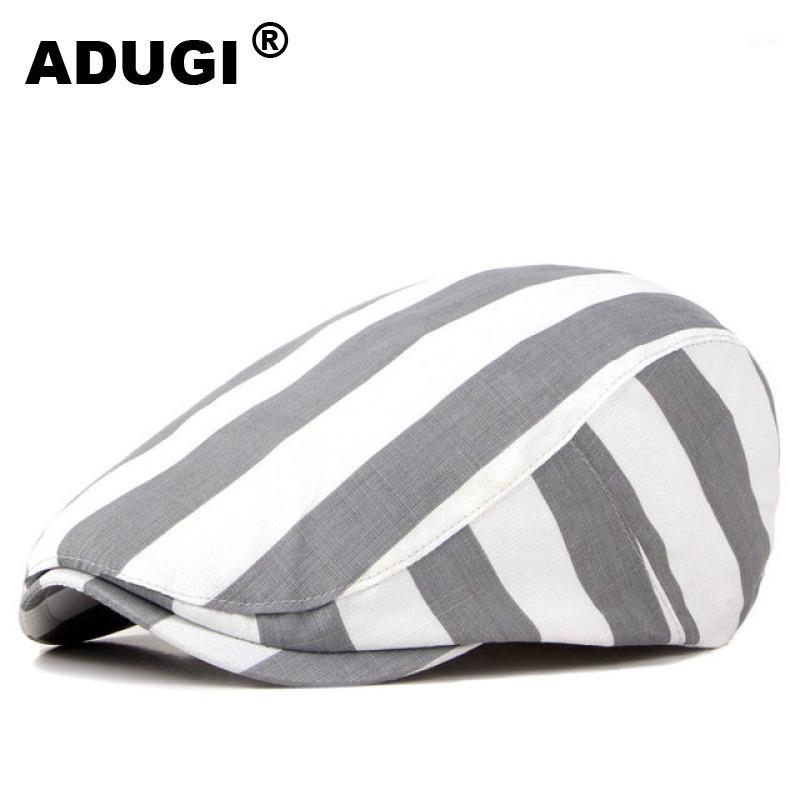 

ADUGI Spring and Summer Hat Korean Version of the Striped Cotton and Linen Beret Male Duck Tongue Forward Hat Ladies Tide1, White