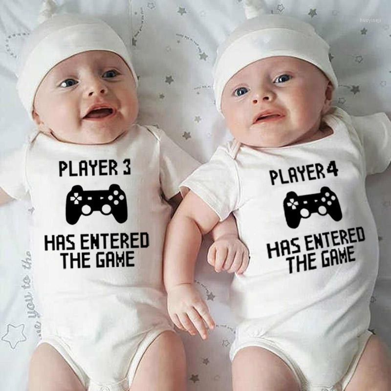 

Player 3 and 4 Has Entered The Game Funny Newborn Twin Baby Cotton Romper Short Sleeved Infant Siblings Family Matching Clothes1, R215-srplb-
