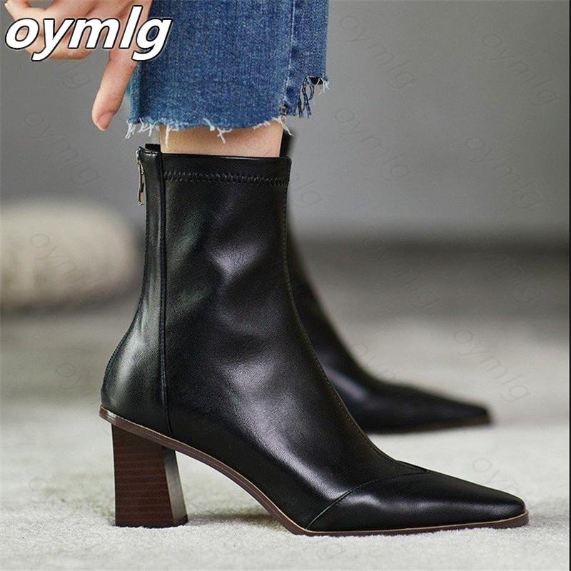 

Modern Style Women Hot Boots Black Leather Pointed Toe Ankle Boots High Heels 7cm Women Shoes Autumn Winter Botas Zapatos Mujer, Brown