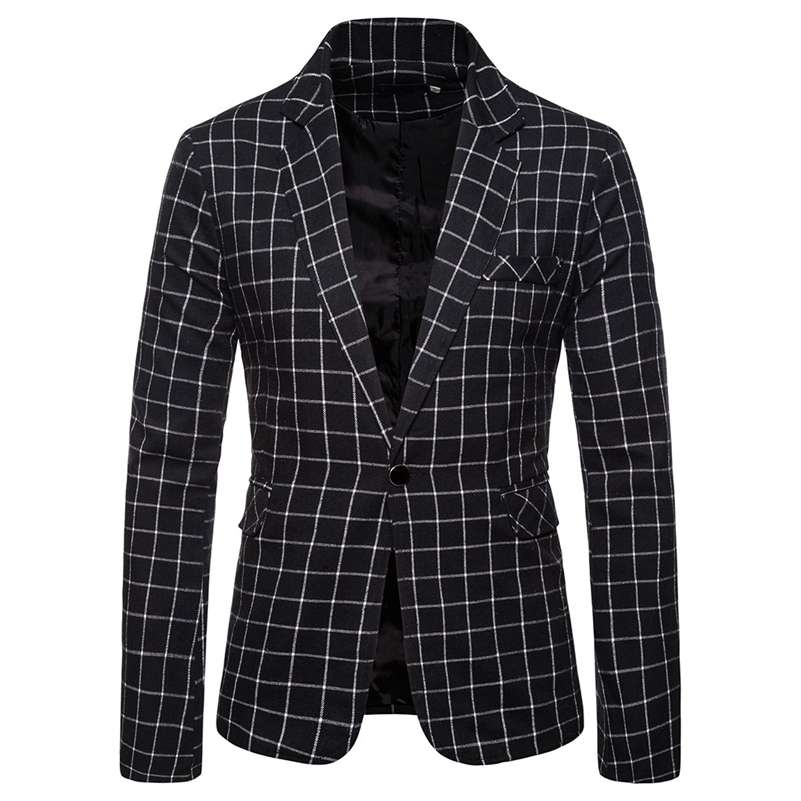 

Blazer Men Suit Fashion Jacket Mens Slim Fit Casual Plaid Jackets Men Blazer Single Button Plus Size Male Wedding Suit 201106, Black