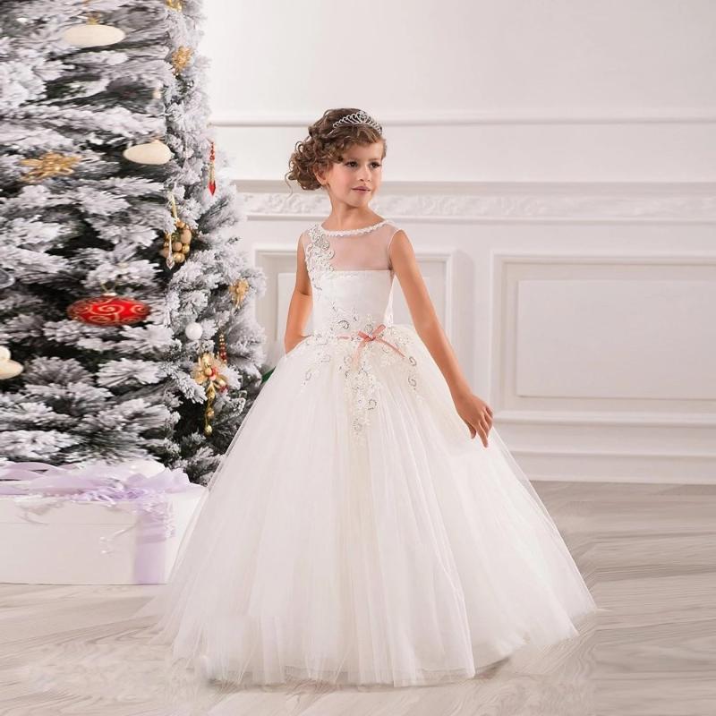 

Girl's Dresses Long Lace Flower Girl 2022 Applique Girls Pageant First Communion Dress Kids Wedding Party Gown, Red;yellow