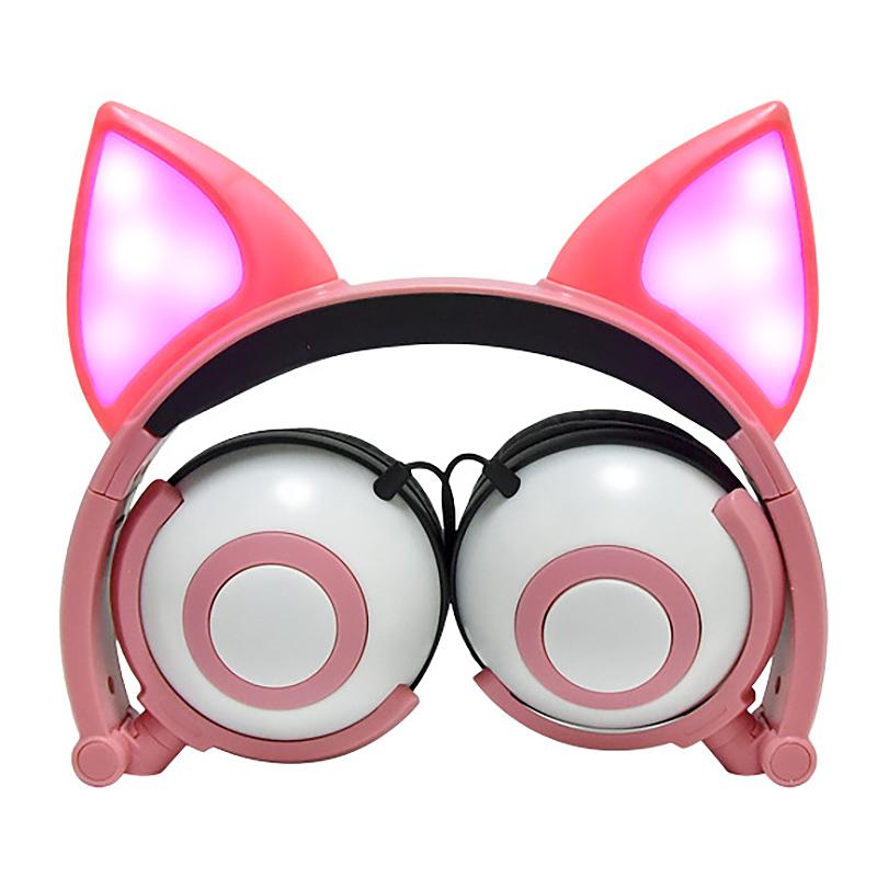 

Creative Cat Ear Headphones Luminous Children Headphones Men and Women, Pink