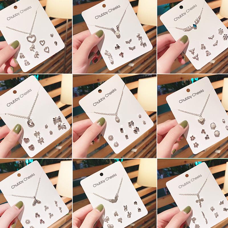 

Stud Earrings Silver Color Cross Butterfly Earring Set Star Antler Pearl Sunflower Fishtail Love Women Accesories Wholesale