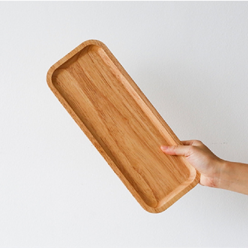 

2021 New Japanese Rectangle Rubber Wood Pan Plate Tray Fruit Dishes Saucer Tea Dessert Dinner Bread Storage for Home Decoration 4p5f