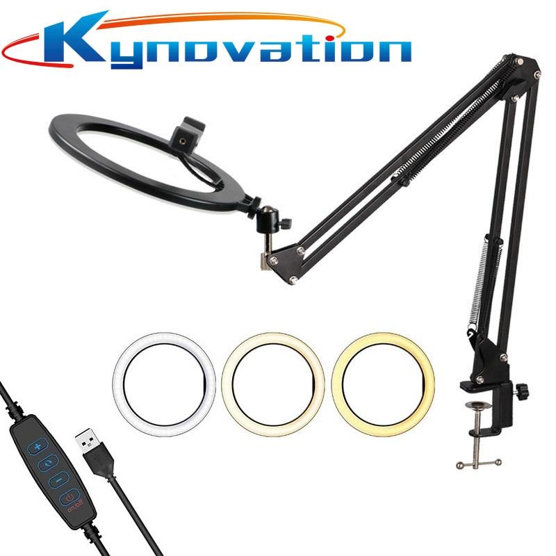 

Led Ring Light 10inch 3Color Level 10 Dimmable Photography Lighting Phone Video Make Up With Long Arm Stand