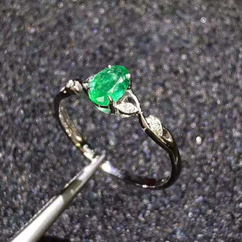 

Cluster Rings Natural Real Emerald Small Slim Ring Per Jewelry 4*6mm 0.52ct Gemstone 925 Sterling Silver Fine J210318, Golden;silver