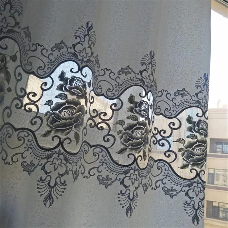 

Grey Embroidered Voile Curtains for Living Room the Bedroom Sheer Curtains Tulle Window Fabric Drapes wp147# 3