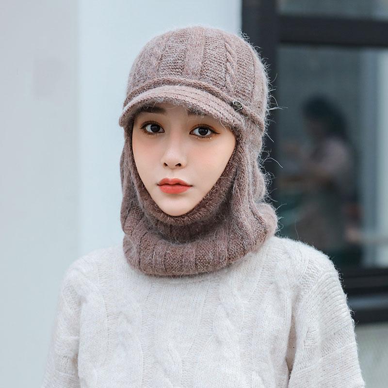 

Beanie/Skull Caps 2021 Autumn Winter Knitted Beanies Hats Solid All Match Warm Bonnet Earflap With Scarf Ring Skullies Casual 6 Colors, Pink