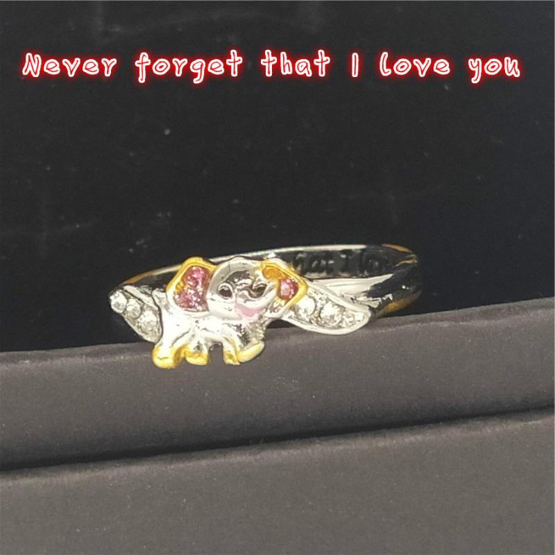 

Never Forget I Love You" Silver Color Pink Elephant Crystal Zircon Engagement Ring Accessories Lover's Gift Anniversary Jewelry