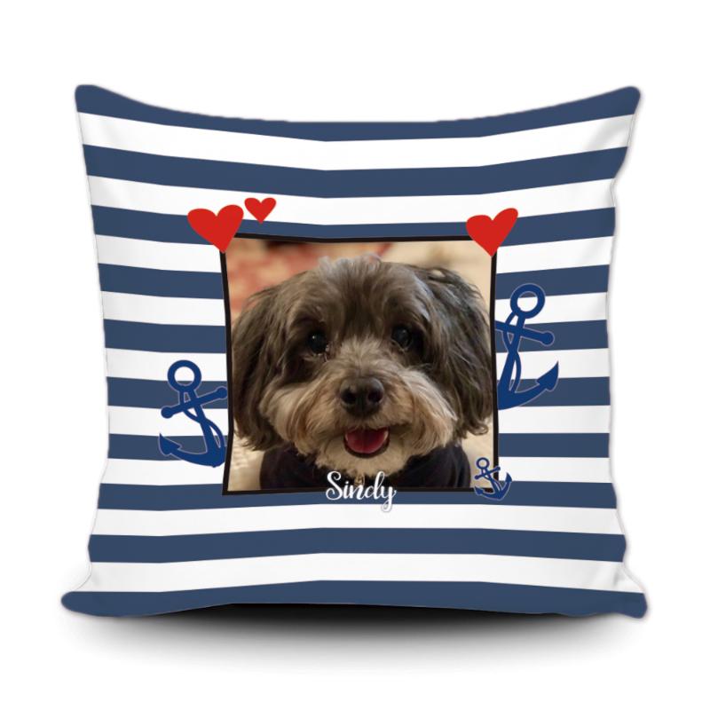 

Customized Pet Dog Cushion Throw Pillow Cover Navy Anchor Add Name and Photo Pillow case Canvas Pillowcase Twin sides, Navy dog