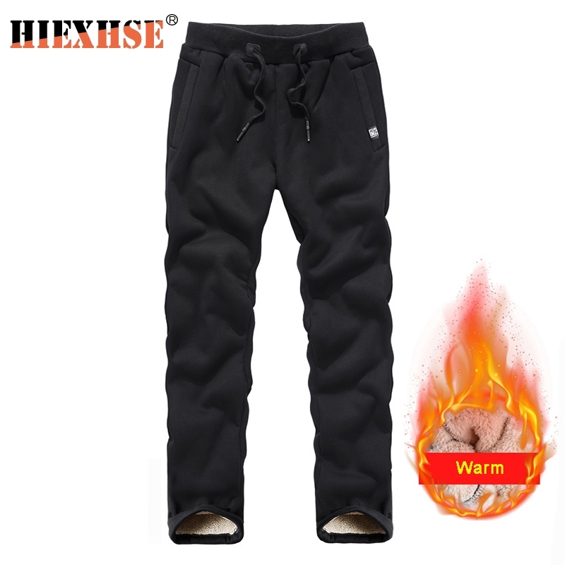 

HIEXHSE 8XL Men Pants Warm Fleece Thicken Joggers Sweatpants Lace-Up Pants Wool Lining Outdoor Winter Snowy Day Trousers -8XL 201125, Gray2