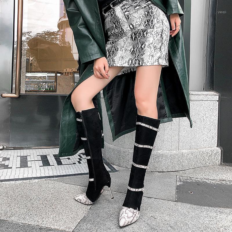 

New women's shoes in autumn and winter sexy boots snake pattern buckle retro high heel side zipper high boots shoe for women1, Black
