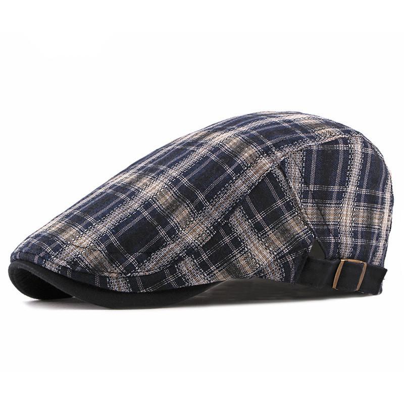

2020 Summer Fashion Plaid Newsboy Caps Men Cotton Flat Peaked Cap Women Painter Beret Hats 07, White
