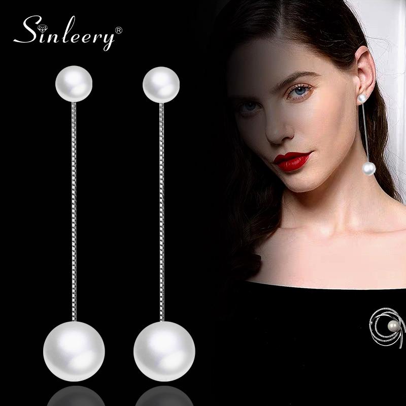

SINLEERY Elegant Double Simulated Gray White Pearl Long Drop Earrings for Women Wedding Party Jewelry ES226 SSH
