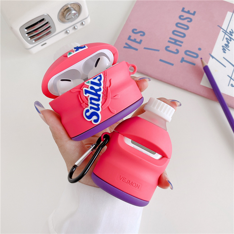 

3D Cartoons Fruit Grape Juice Bottle Silicon Soft Case for Apple Airpods 1 2 Pro Wireless Charging Bluetooth Headset Cover, A for airpods 1/2