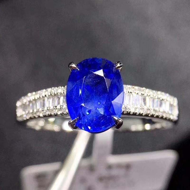 

Cluster Rings Blue Sapphire Oval Ring Per Jewelry 925 Sterling Silver 6*8mm 1.6ct Gemstone Fine Women J2120320, Golden;silver