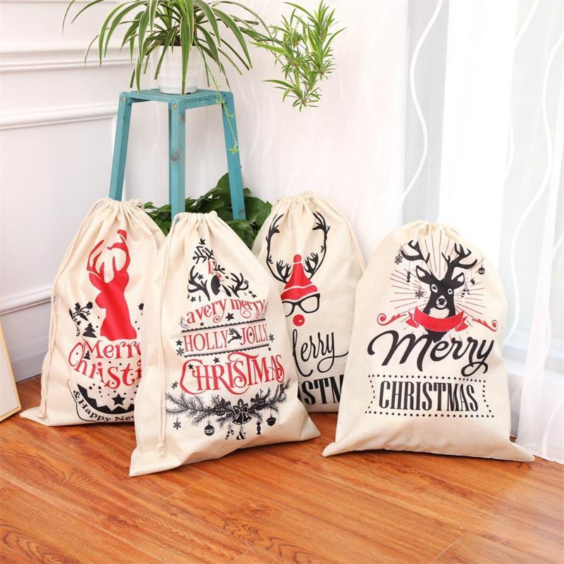 

4@ New Large Linen Gift Bag Christmas Apple Candy Bag Christmas Decorations Drawstring Resuable Linen Gift Bags1