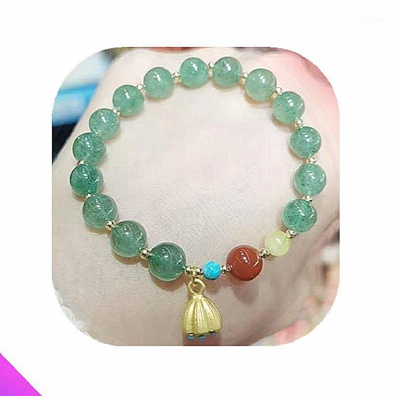 

Green Strawberry Stone Bracelet With Southern Red Beeswax Ladies Amulet Fashion Classic Natural Faith Gift Link, Chain, Black