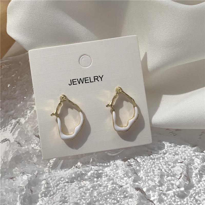 

metal Geometric white Stud Earrings For Women Fashion Korean Brincos Girls Ear Jewelry irregular Earrings