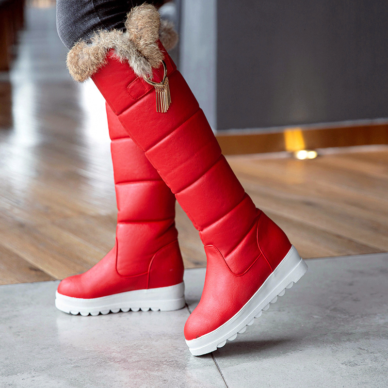 

2021 New Fashion Snow Shoes Winter Warm Wedges Heel Round Toe Knee High Women Boots Big Size 34-43 Hbhy, White