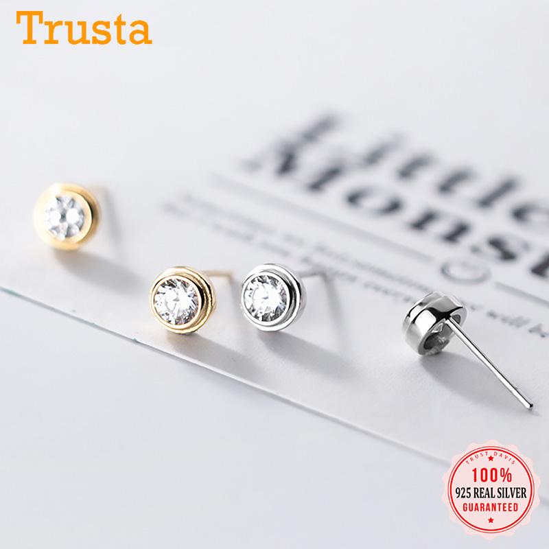 

TrustDavis Real 925 Sterling Silver Sweet Minimalist Round Dazzling CZ Stud Earrings For Women Wedding Party Fine Jewelry DS938