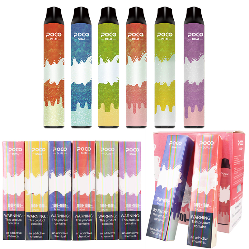 

POCO Dual disposable vape 900 mah 1000+1000Puffs Pre-filled 3+3ml Pods Cartridges Vapor e Cigarette 2 in 1 disposbale kit