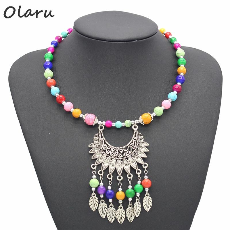 

Chokers Olaru Jewelry Tibet Trendy Bohemia Leaf Beads Hand-Work Choker Necklaces Woman Nation Collar Statement Necklace Accessories