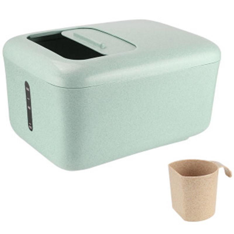 

Scaled Rice Bucket Home Kitchen Grain Storage Sealed Rice Box Movable Pulley Pet Cat Dog