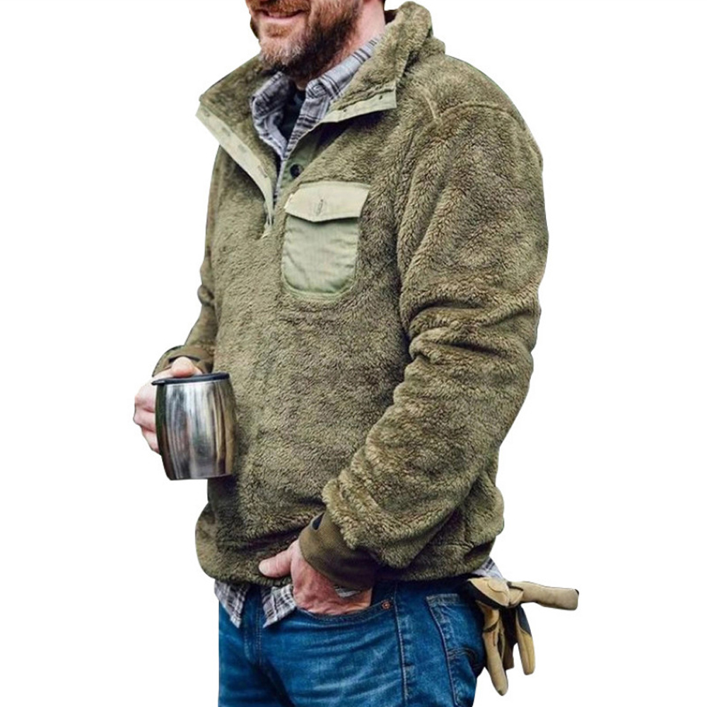 

Winter Men Sweatshirt Plush Top Solid Pocket Long Sleeve Pullovers Men's Clothing Casual Tops Male Winter Clothes Sweatshirts kg-146, Coffee