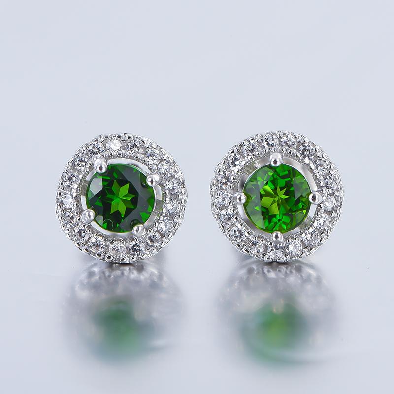 

Natural Diopside 925 Sterling Silver Stud Earrings Simple Style Green Gemstone Size 4mm Fashion Jewelry for Women Test Passed