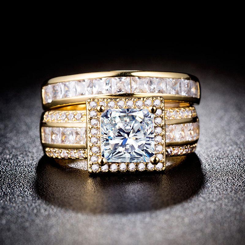 

Luxury Male Female CZ Stone Ring Fashion 14KT White/Yellow Gold Filled Finger Ring Vintage Wedding Rings For Women