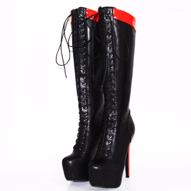 

Elegant and sexy black leather built-in 4.5 cm high water table with 16 cm high heel boots. Size: 35-431