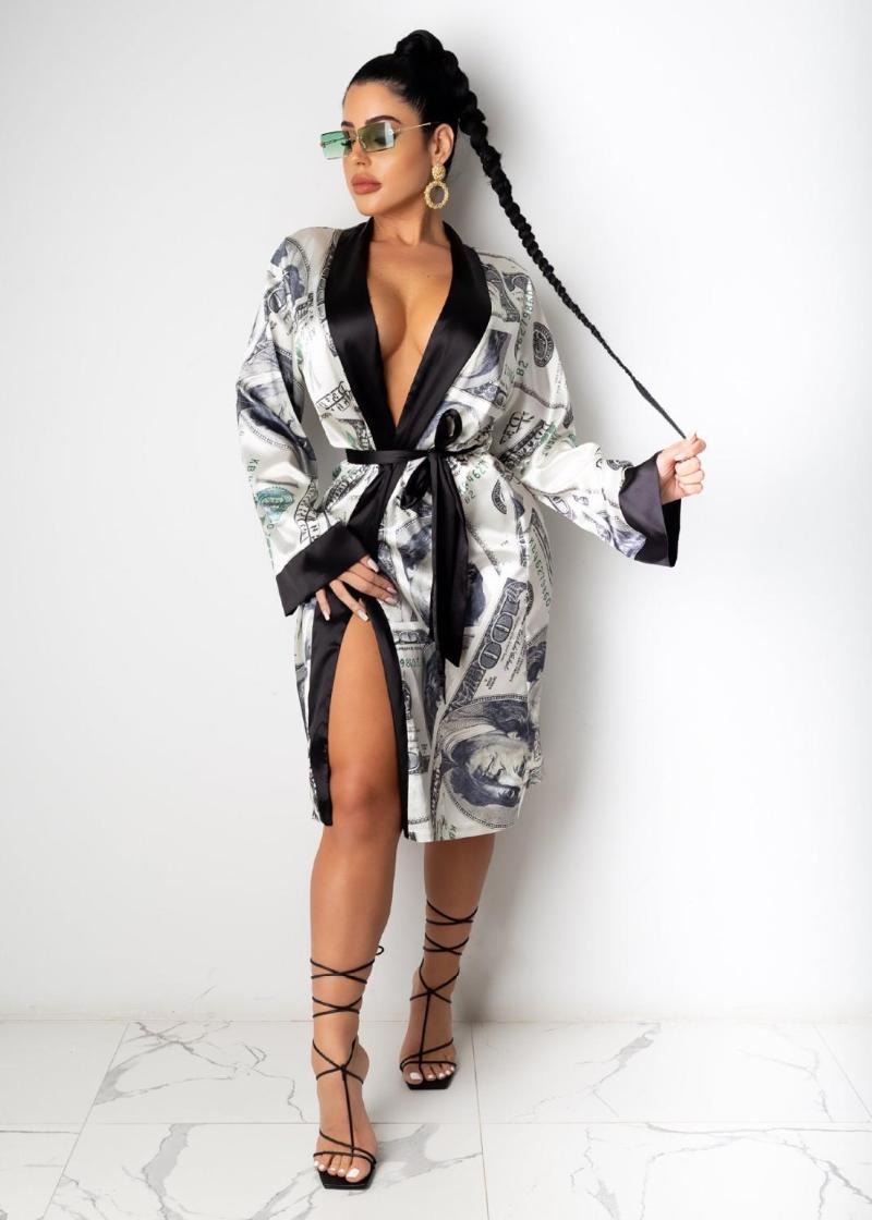 

2021 women hot sale fashion sexy club party style long outwear long sleeve no collar sashes printed 2 color outwear, Pink