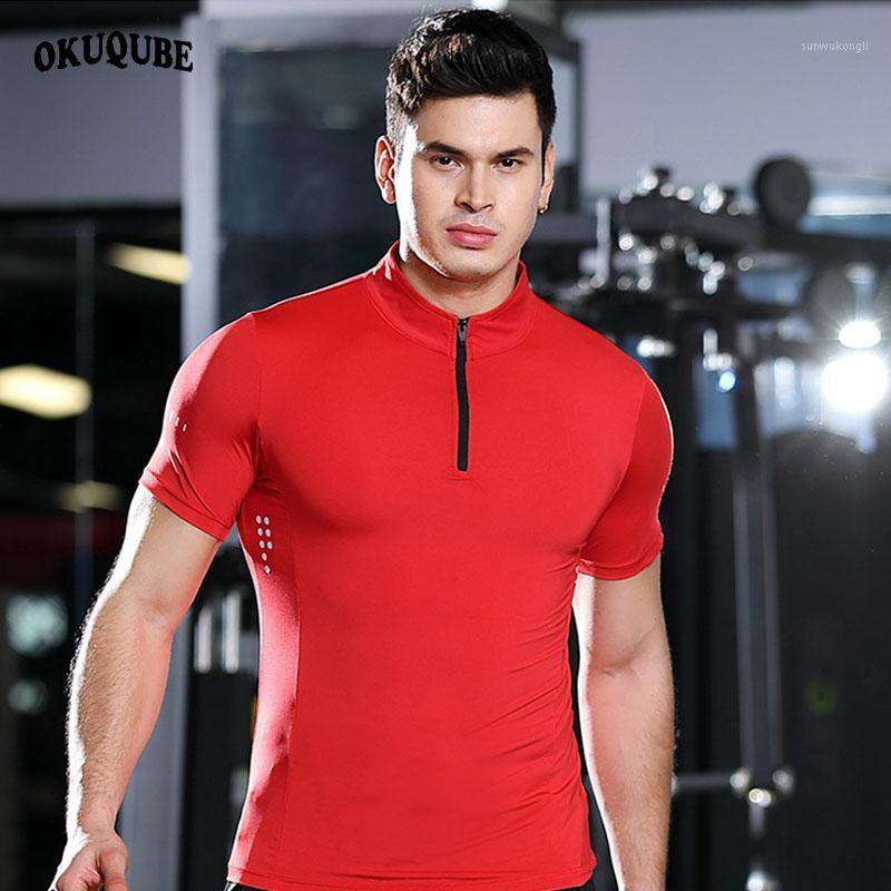 

Men Sports Shirts Zipper Neckline Reflective Breathable Workout Jersey Shirts Black Red White Gym Jogging Running T-shirts -3XL1, Sports shirt-w