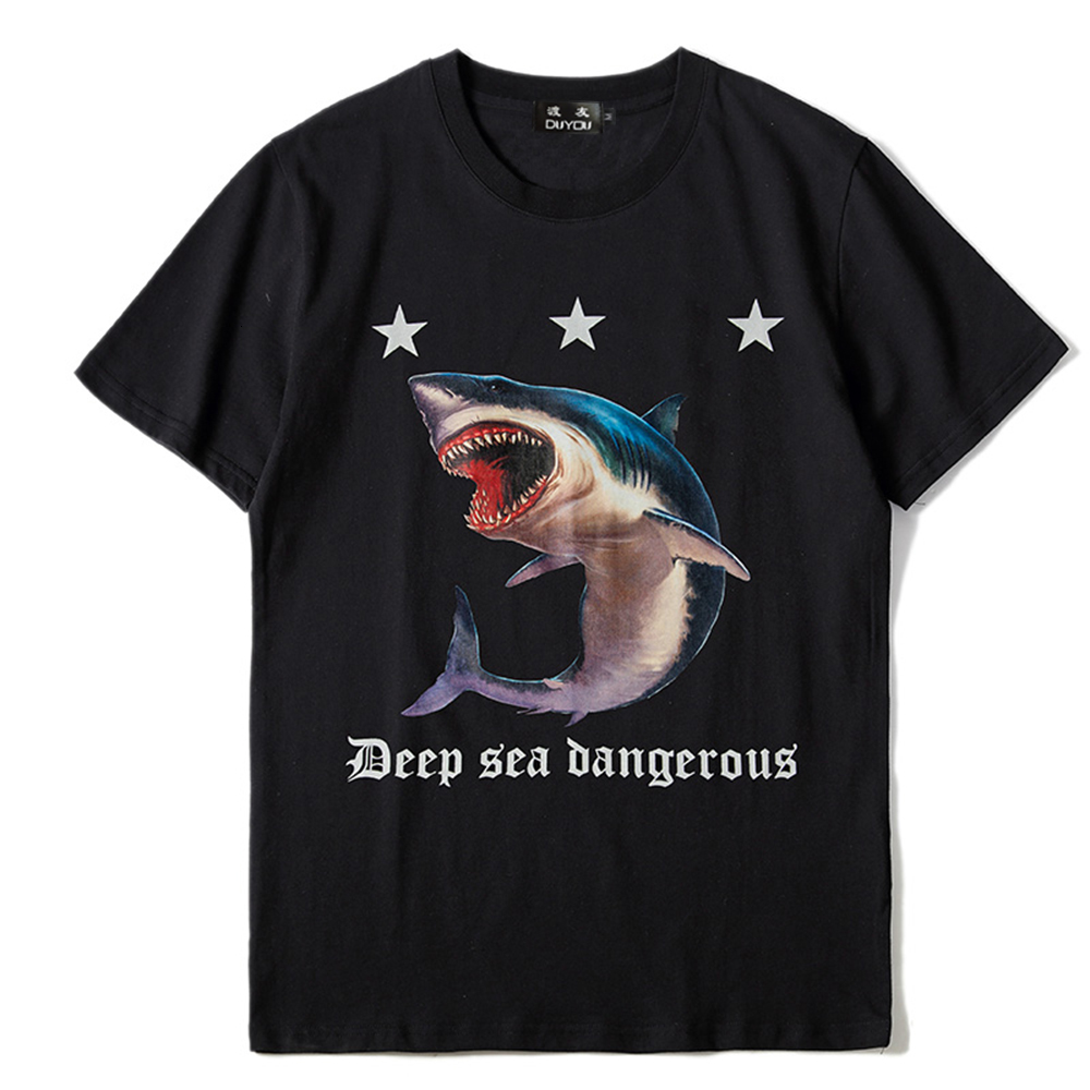 

Men's & Women's T-shirts New Short Sleeve Shirt Men Quick Drying Clothing Shark Print Cool Quality Male Tshirt Ekjr, Black