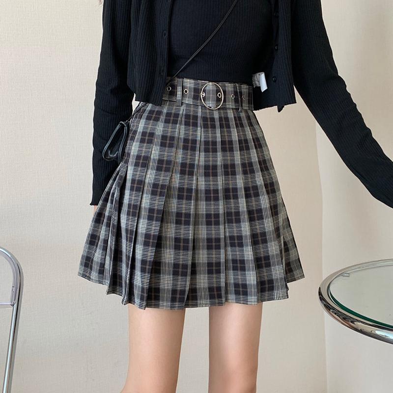 

Black goth plaid pleated mini skirt women autumn korea harajuku streetwear high waist sexy skirts fashion vintage cosplay gothic, Gray
