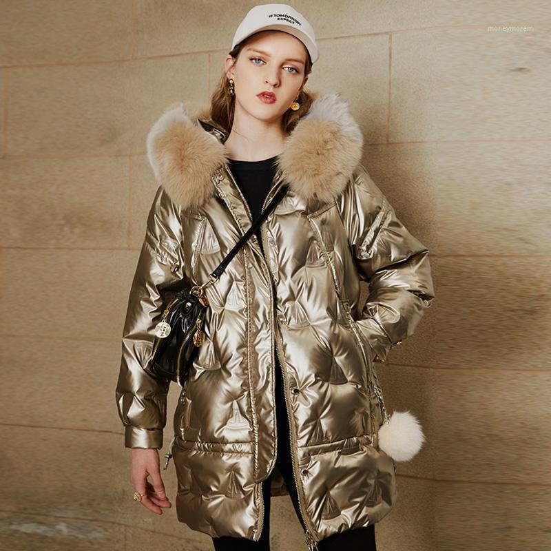 

Big Real Fur Collar 2020 Winer Coat Women Glossy Hooded Puffer Jacket White Duck Down Parkas Loose Warm Waterproof Outwear1, Green