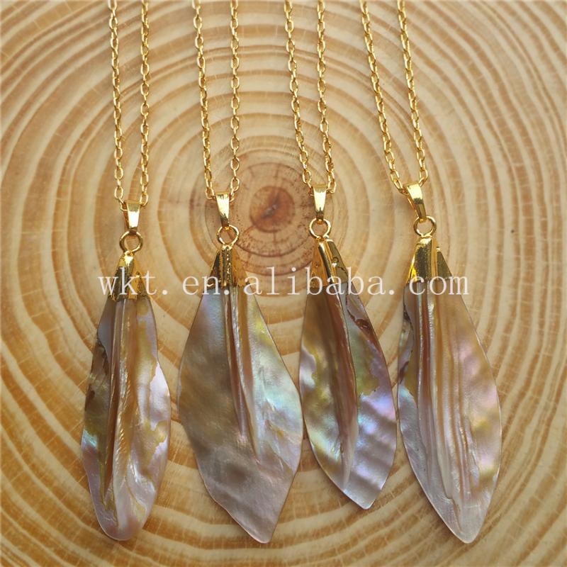 

WT-JN013Charm Pearl Necklace Wholesale Natural 40mm pearl long pendant amazing color with 18inch 24k gold chain necklace jewelry