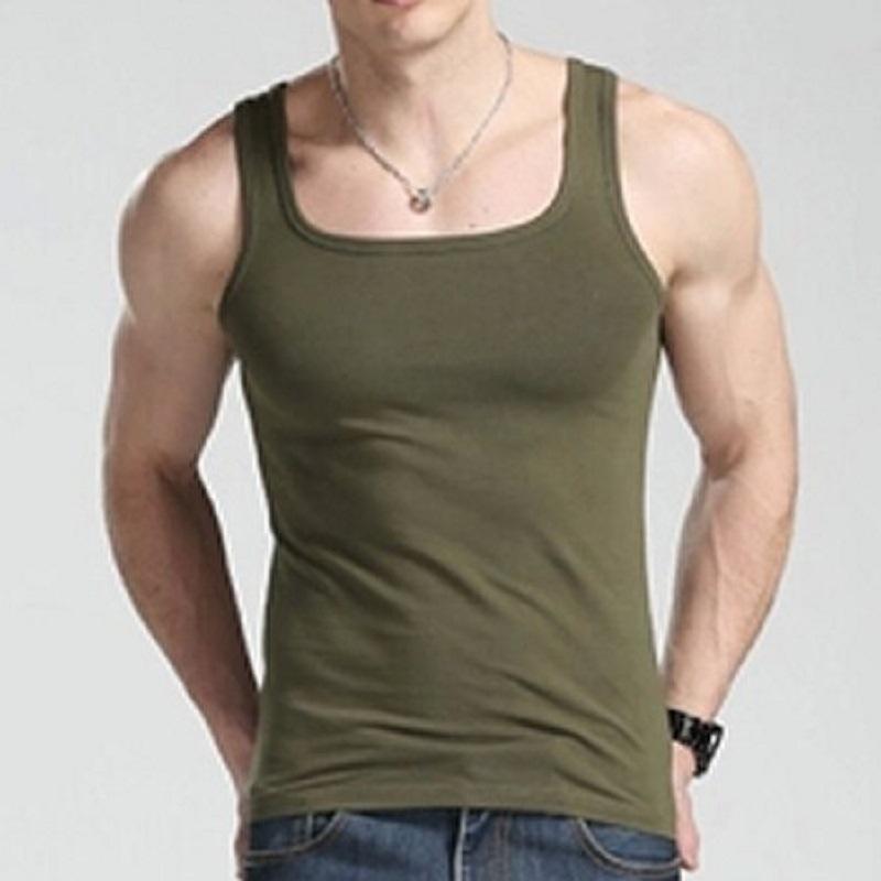 

Men's Tank Tops Summer Men Casual Top Cotton Square Collar Solid Fitness Bodybuilding Sleeveless  Plus Size Clothes, Gray