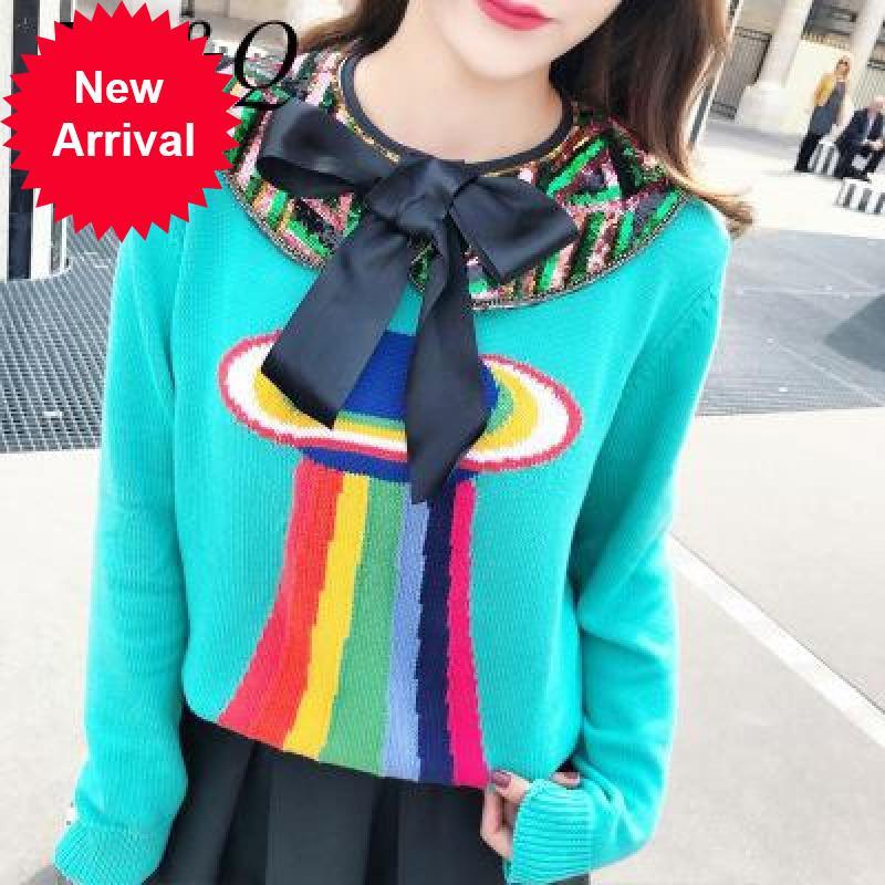 

2021 New Brand Designer Winter Blue Track Feminine Beads Pullovers Sweater Long Sleeves Sequins Christmas Jumper Tops Clothes Hvv1, Beige