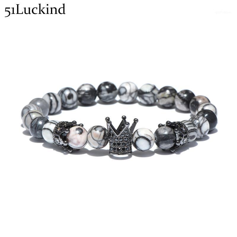 

Cool Punk Vintge Natural Stone Bracelet Luxury Gold King Crown CZ Zirconia Braslet For Men Biker Jewelry pulseira feminina1