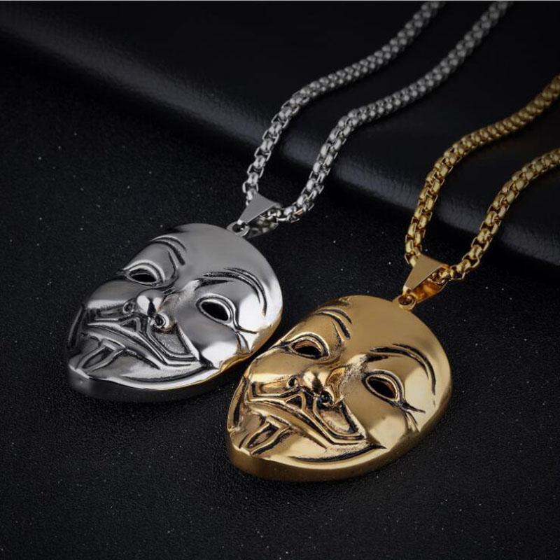 

Punk Men Mask Pendant Necklace Gold Plated Stainless Steel Chain Clown Mask Hiphop Fashion Men Jewelry
