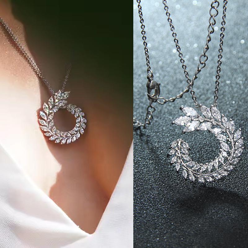 

2020 Olive Branch Shape Statement Necklace Women CZ Cubic Zircon Necklaces & Pendants For Girl Minimalist Jewelry AN058