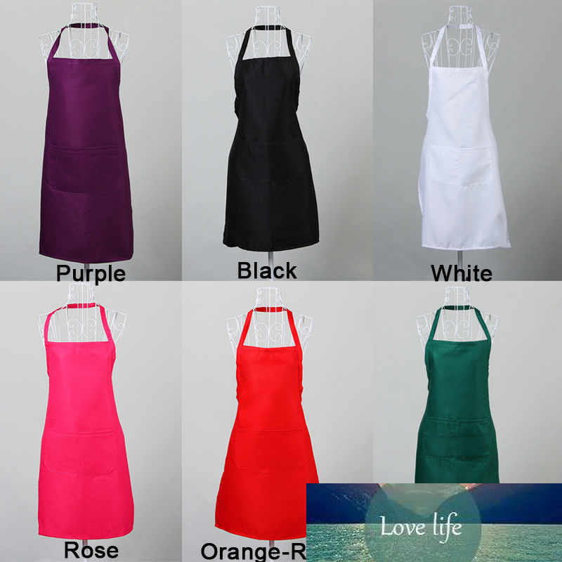 

Polyester Solid Color Halter Apron With Pockets Adjustable Belt Chefs Kitchen Cooking Unisex Pinafore Disposable Cui