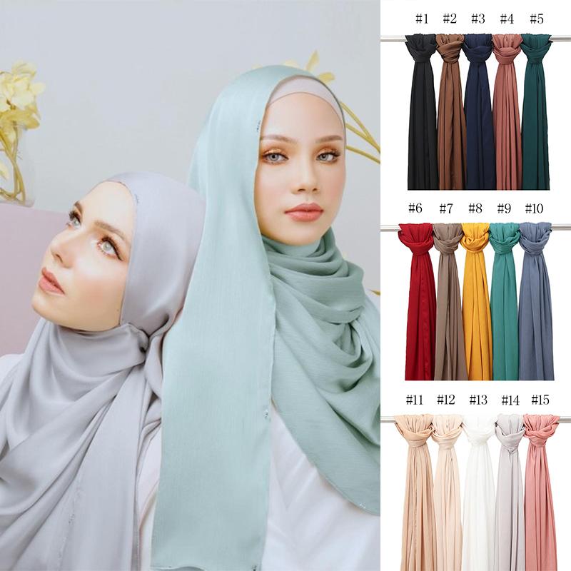 

Hot selling Plain Satin Chiffon Crinkle Hijab Scarf Polyester Shawl Muslim Women Scarves Female Islam Headband Foulard 15 Colors