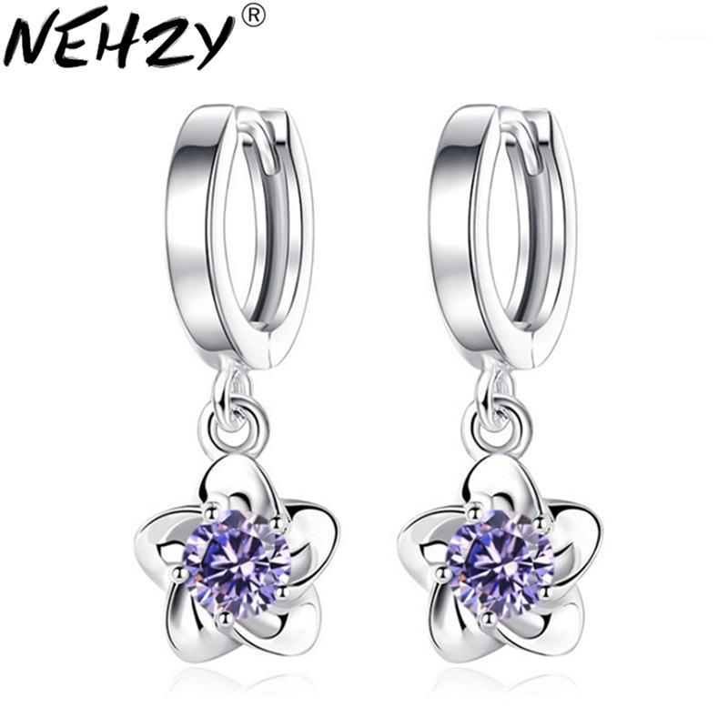 

NEHZY 925 sterling silver new woman new fashion brand jewelry luxury cubic zirconia Drop simple plum blossom peony earrings 24MM1