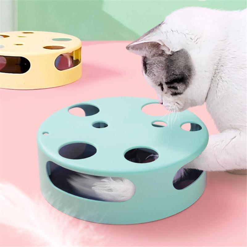 

Cat Teasing Feather Toys Electric Crazy Amusement Disk Kitten Disc Escaping Plate Interactive Scratch Funny Cats Play Game Toy1