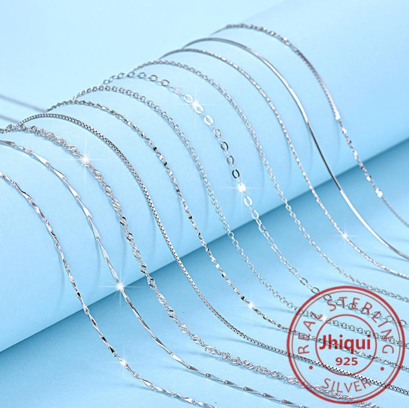 

100% Genuine 925 Sterling Silver Necklace Classic Basic Silver Chains Lobster Clasp Fine Jewelry