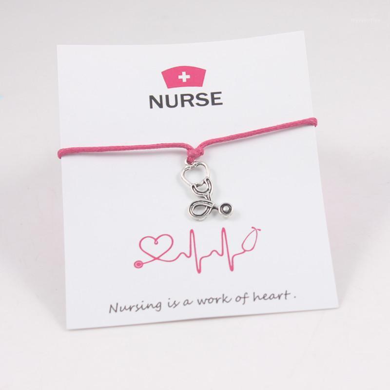 

2020 Fashion Stethoscope Charm Wax Cord Wish Card Bracelets Adjustable Charms Bracelets For and Gift With Card1