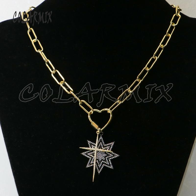 

3Pcs Double pendant Necklace zircon accessories cross star keep color pendant necklace big link chain for women 50370